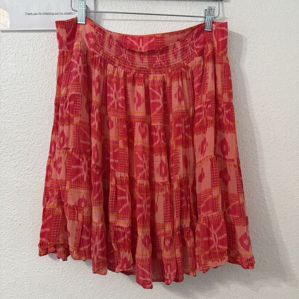 Anthropologie Skirt Large Tangerine Danielle Duer Tiered Skirt Boho Dopamine - Picture 5 of 7